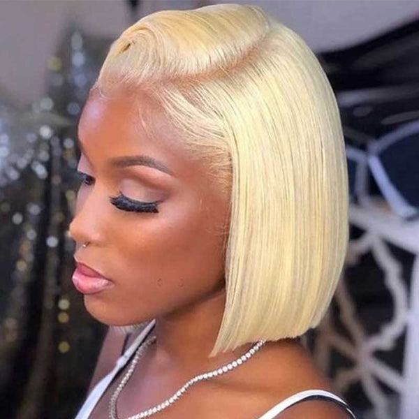 Blonde Bob Transparent Lace Wig Straight Brazilian Human Hair