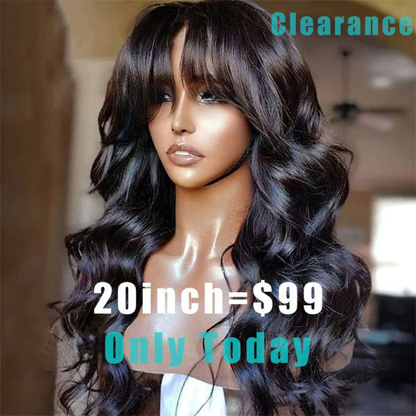 Flash Sale Pre Cut Bangs Put on & Go Body Wave Affordable Human Hair Wig