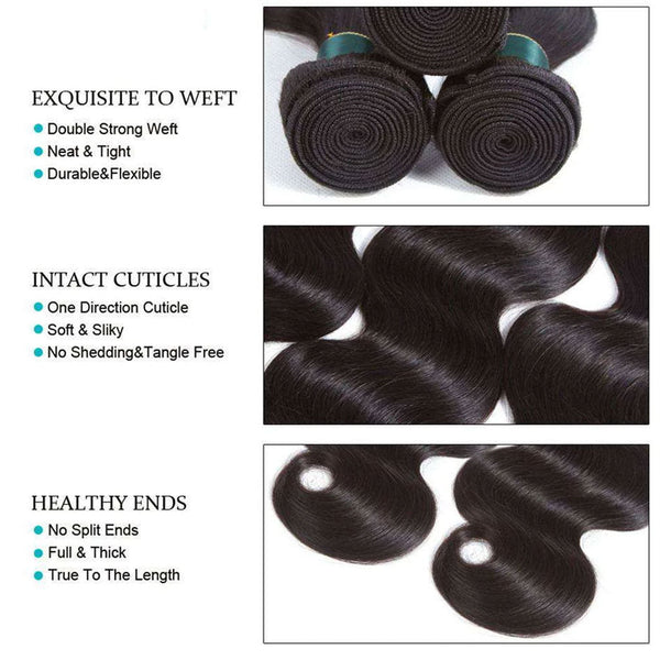 Full & Bouncy Body Wave Hair Bundles 3 Pcs/pack 10A High Density Human Remy Hair