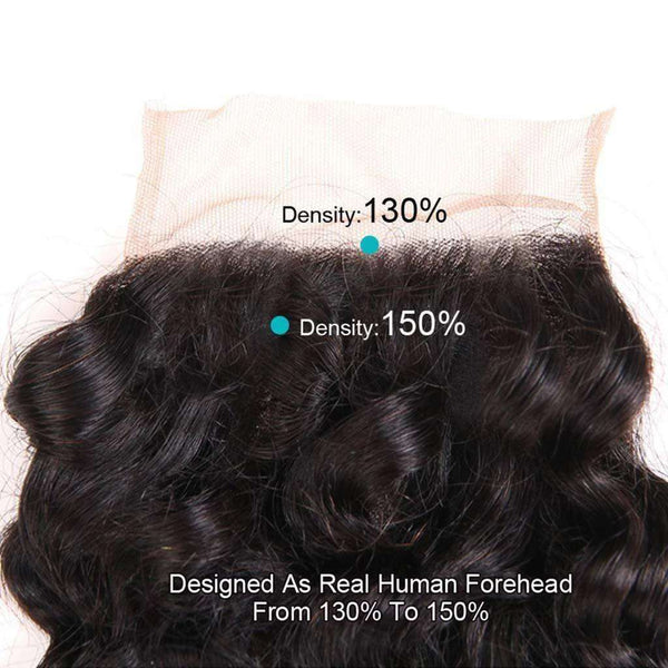 Deep Wave 10A 3 Bundles with Closure Free Part Brazilian Human Hair Natural Color