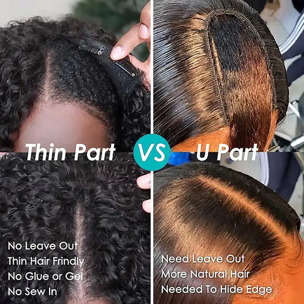 Glueless V Part Kinky Curly Human Hair Wig Beginner Friendly