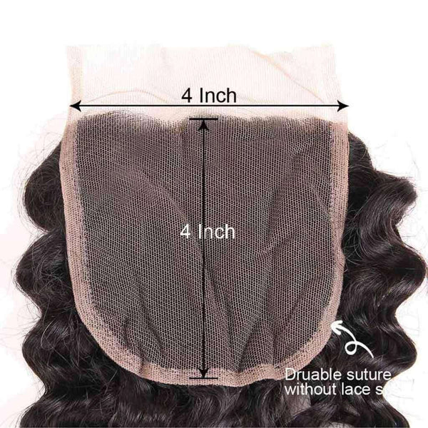 Deep Wave 10A 3 Bundles with Closure Free Part Brazilian Human Hair Natural Color