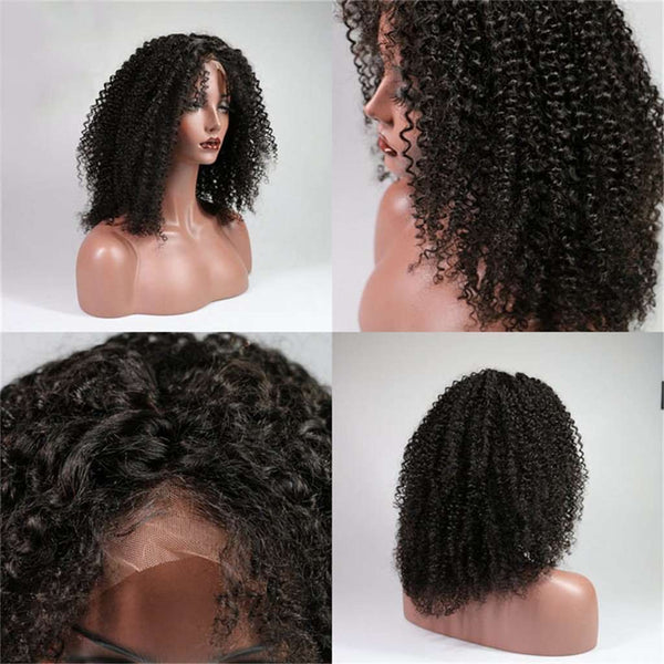 Full Lace Afro Curl Wig Brazilian Virgin Hair Kinky Curly  180% Density