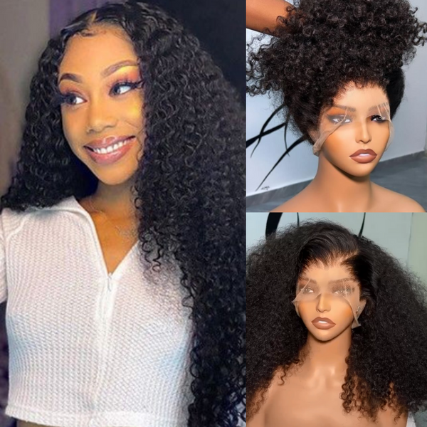 Full Lace Afro Curl Wig Brazilian Virgin Hair Kinky Curly  180% Density