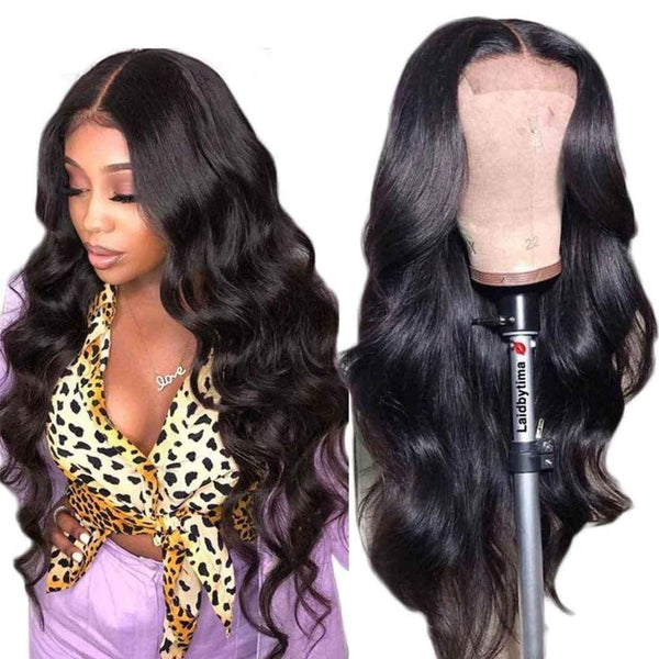 Body Wave 4*4 Lace Closure Wig Top Quality Brazilian Human Hair Wig Natural Color 180% Density