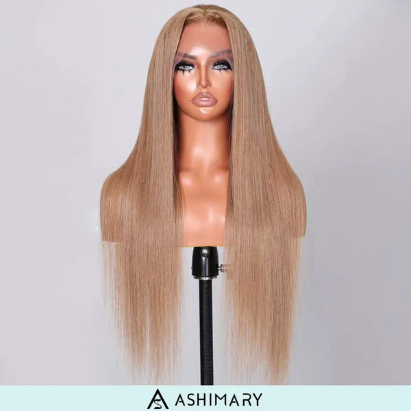 Light Flaxen Brown Color 13x4 Lace Front Straight Wig Pre-plucked Human Hair