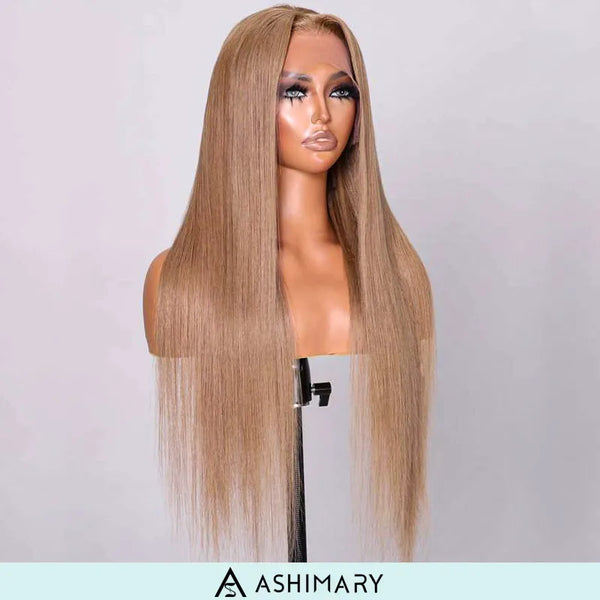 Light Flaxen Brown Color 13x4 Lace Front Straight Wig Pre-plucked Human Hair