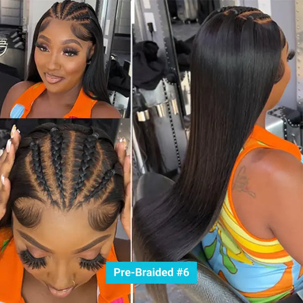 Pre-Braided Styles 10x6 Parting Max Pre Cut Transparent Lace Frontal Glueless Wig Put On & Go Human Hair