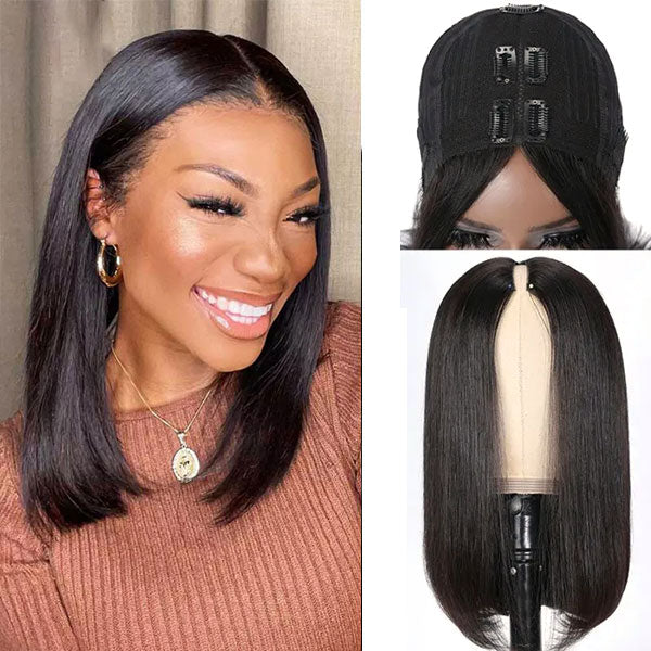 Glueless Straight Bob V Part Wig Beginner Friendly Natural Scalp Thick Human Hair