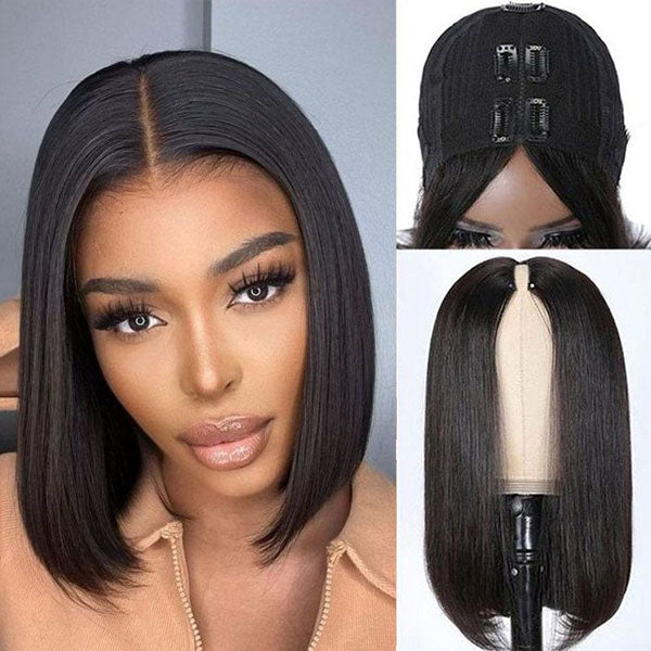 Flash Sale 0 Skill Needed V Part Glueless Wig Short Bob Human Hair