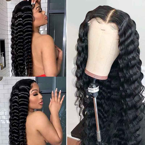 Glueless Wigs with Natural Hairline Loose Deep Wave 4*4 Lace Closure Wig Brazilian Virgin Hair